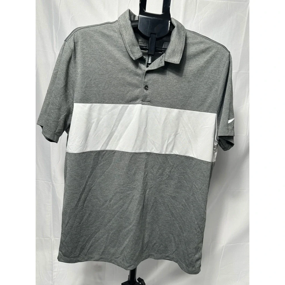 Nike Golf Mens Dri-FIT Polo Shirt Grey White Colorblock Standard Fit Large L